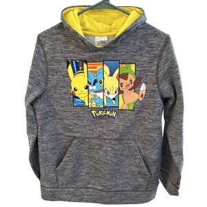🔥POKÉMON Size XL Youth (14-16) Hoodie Sweatshirt, Gray, Graphic Print, VGC